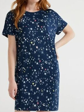 Joyspun Navy Celestial Print Navy Nightgown Pockets Size L/XL